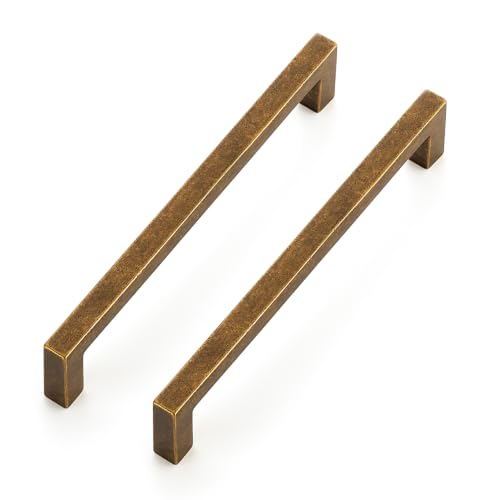 Antique Brass Cabinet Handles Solid Cabinet Pulls 5 Inch CC 15 Pack (Antique Brass / Flat Black 5" Hole Center)