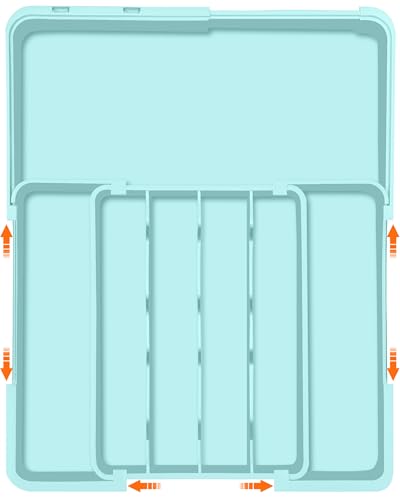Expandable Silverware Drawer Organizer (Turquoise / M(9.5-15.2"W x 12.6-19"D))