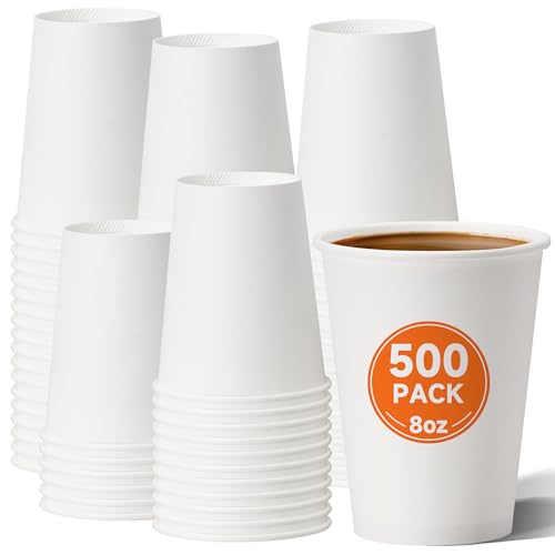 500 Pack 8 oz Disposable Paper Coffee Cups (White / 8 oz)