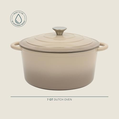 Addlestone 7 Qt Enameled Cast Iron Dutch Oven Pot with Lid (7-Quart / Gradient Taupe)