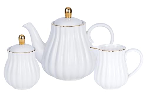 Fine China Pink Teapot and Creamer Sugar Bowl Set