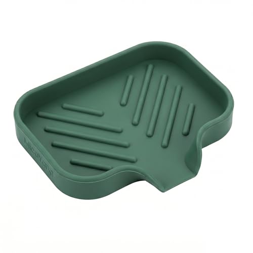 Silicone Soap Dish with Drain Spout (Green / S(4.9"×3.2"))