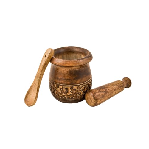 Wooden Carved Mortar and Pestle