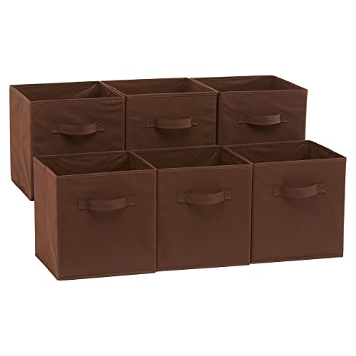Collapsible Fabric Storage Bins with Handles (Brown / 10.5"x10.5"x11")