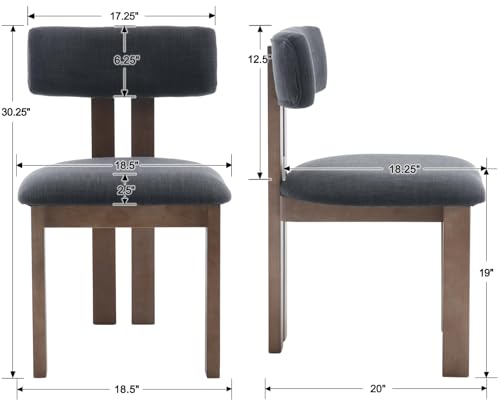 Linen Dining Chairs Set of 4 Modern Farmhouse Kitchen Chairs with Open Low Back Upholstered Wood Side Chairs for Dining Room (Linen, Charcoal / 4 CHAIRS)
