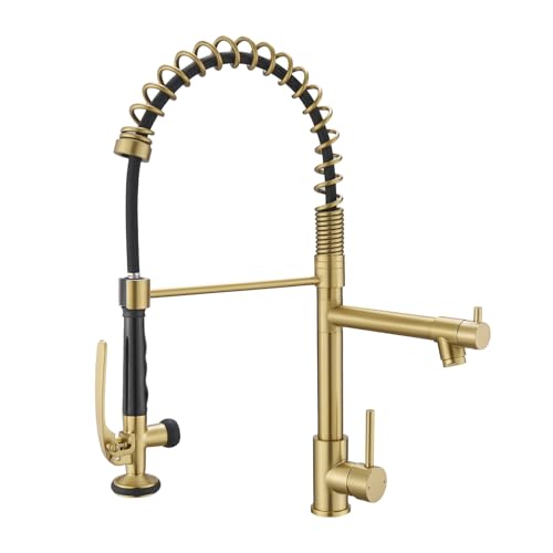 Commercial Brushed Gold Kitchen Faucet with Pull Down Sprayer (Brushed Gold)