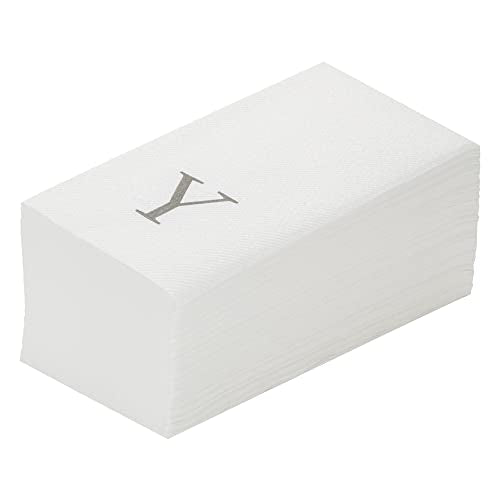 Silver Y White Linen Feel Guest Towel Napkin (Silver / 2000 Count / Y)