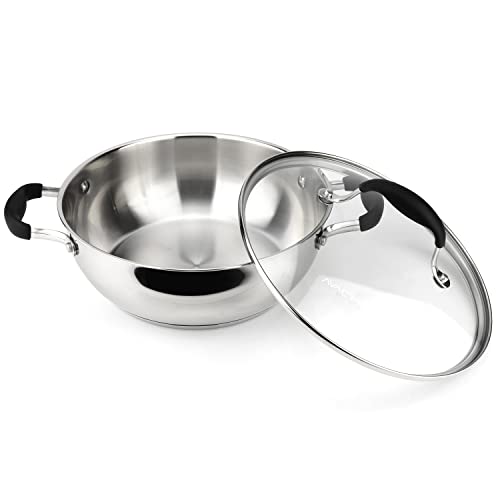 9 Inch 18 10 Stainless Steel Everyday Pan with Glass Lid (4.8 Quarts)