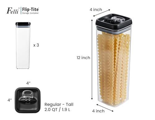 Flip Tite TALL Storage Container with Lid 4" Air Tight Easy Open Ring Top (Black / 4")