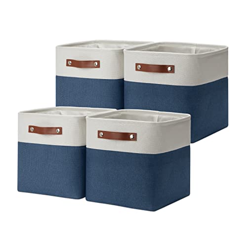 Set of 4 Storage Cubes Baskets for Organizing (White&Blue / S-11"x11"x11")