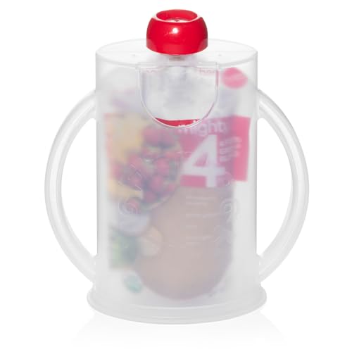 2-in-1 Baby Food Pouch & Juice Box Holder (2-pack) - No-Squeeze, Food-Safe Container with easy-grab Handles & Lid Fits GoGo, Capri Sun, Juice, Yogurt, & More (White & White)