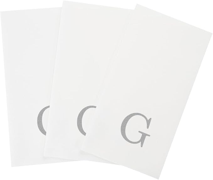 Luxenap 15.8 X 7.9 Inch Linen-Feel Guest Towels, 50 Lettered Hand Towels - Silver Letter 'G', Sans Serif Font, White Paper Dinner Napkins, airlaid, For Restrooms And Tables - Restaurantware