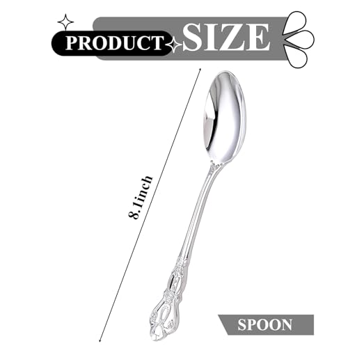 75PCS Silver Plastic Spoons 8.1inch Vintage Soup Spoons for Parties (75-Silver / Spoons)