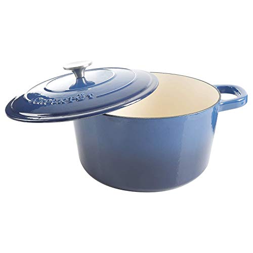 Artisan 7 Quart Round Enameled Cast Iron Dutch Oven (Sapphire Blue / 7-Quart)