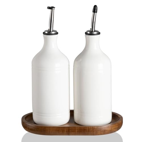 Sweejar Ceramic Olive Oil Dispenser Bottle Set (15.5 oz, Set of 2 / WhiteWhite)