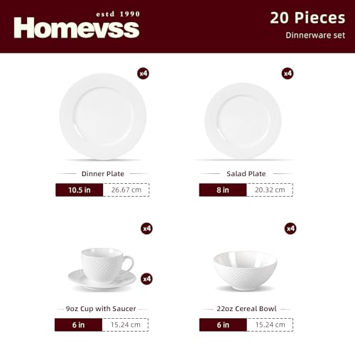 HomeVss New Bone China Dinnerware Set (Diamond / Service for 4 - 20pc Set)