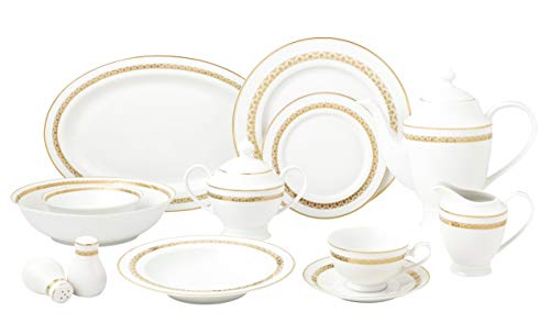 Stylish and Elegant 57 Pieces Bone China Dinnerware Set Service for 8 People (Caramel)