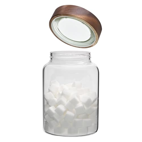Airtight Glass Jars with Wooden Lid Round Spice Jar Clear Glass Food Storage Jar Canister with Screw Lid for Coffee Ground Bean Candy Pantry Sugar Tea Cookies Bath Salts (1200ml/40oz-1pack-A)