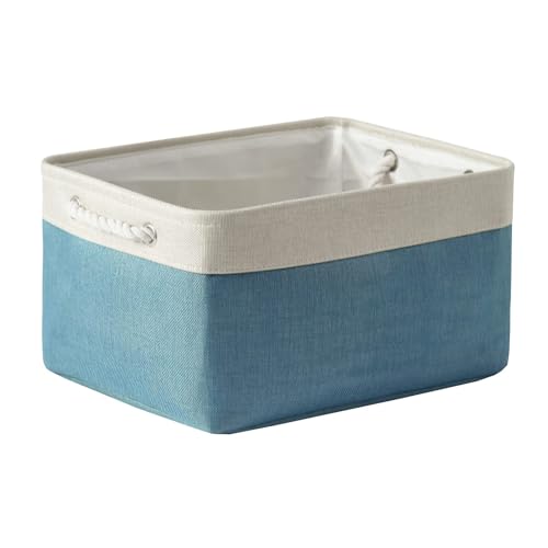Fabric Storage Bin with Handles (White And Green / Large - 15.7Lx11.8Wx8.3H)