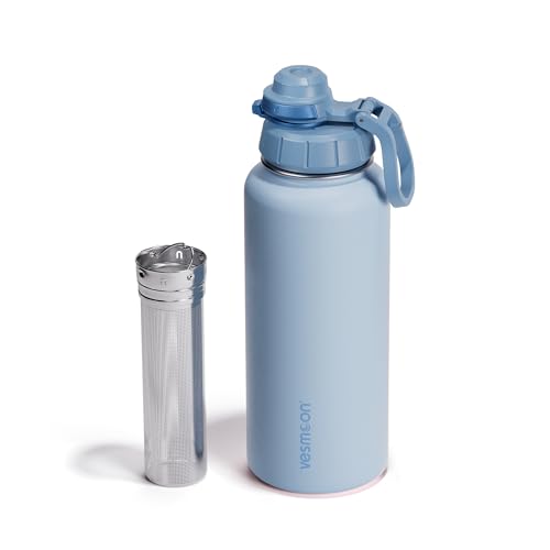 Vessence 32 Oz Stainless Steel Tea Infuser Bottle for Loose Leaf Tea (Santorini Blue / 32 Oz)