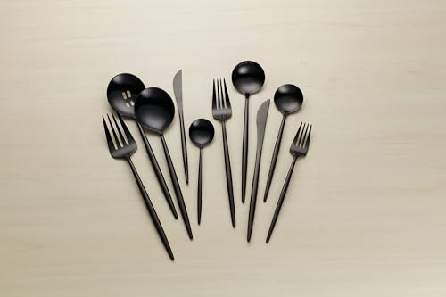894757 Skandia Zephyr Black 45 Piece Flatware Set (45-Piece Flatware Set, Black)