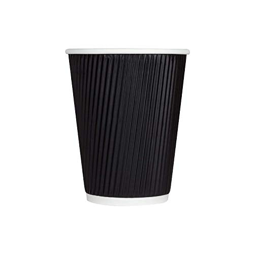 12 oz Ripple Insulated Coffee Cup [500 Count] Black Disposable Paper Hot Cup (12 OZ / Black)