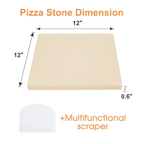 12x12 Inch Cordierite Pizza Stone for RV Oven and Grill (Square 12x12x0.6 inch)