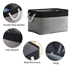 Storage Cubes with Handles (Black&Gray / Large (Pack of 4))