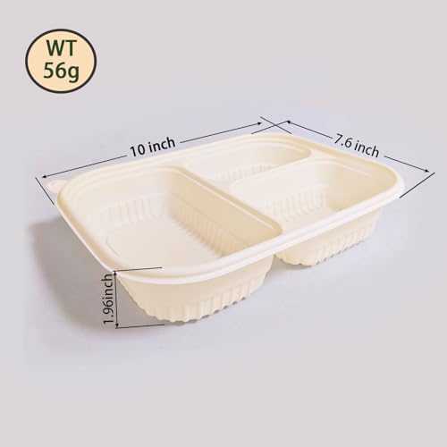 30 Pack of 3 Compartment Disposable Biodegradable containers (30 Pack 36 oz 3-Compartment Containers)