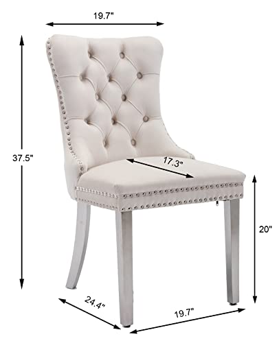 Beige Velvet Dining Chairs Set of 2 (Natural Beige)