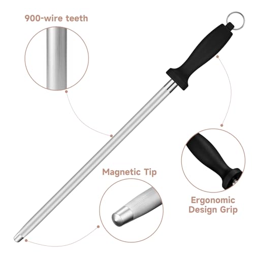 12" Professional Carbon Steel Knife Honing Rod with Hanging Holes (12 inches)