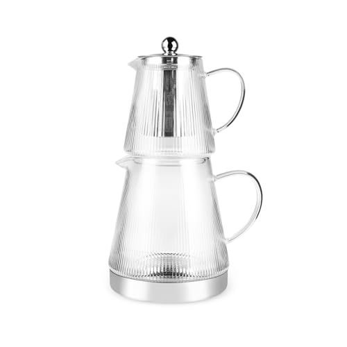 Keops XL Borosilicate Glass Teapot with Infuser and Lid for Stovetop (XL / Silver Transparent)