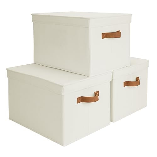 Fabric Storage Bins with Lids (Ivory / Jumbo)
