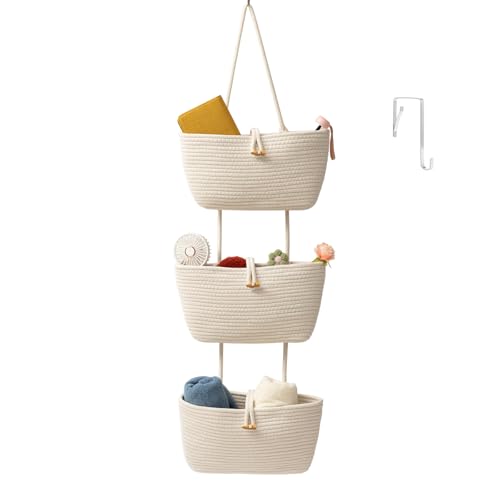 Over the Door Hanging Baskets with Button Strap (White / 3 tier+Button)