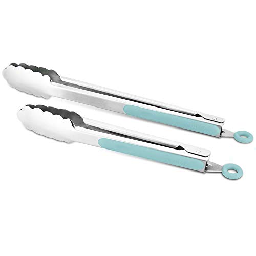Premium 304 Stainless Steel Tongs Set (9" & 12" / Aqua Sky)