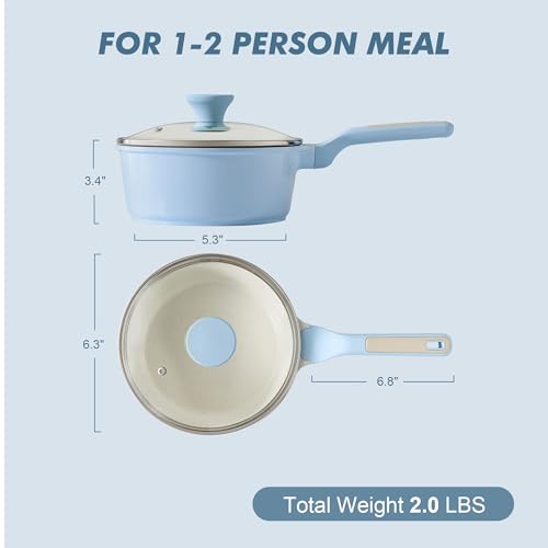 Ceramic Nonstick Saucepan with Lid 1.5 QT (Glacier Blue / 1.5 Quarts)