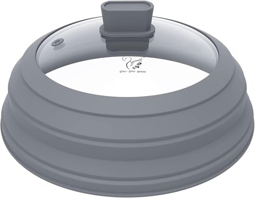 Microwave Splatter Cover Glass Splatter Guard Lid with Collapsible Silicone for Food Pot Plate Cover 11.8 inch Light Grey (Light Grey / 11.8 inch)