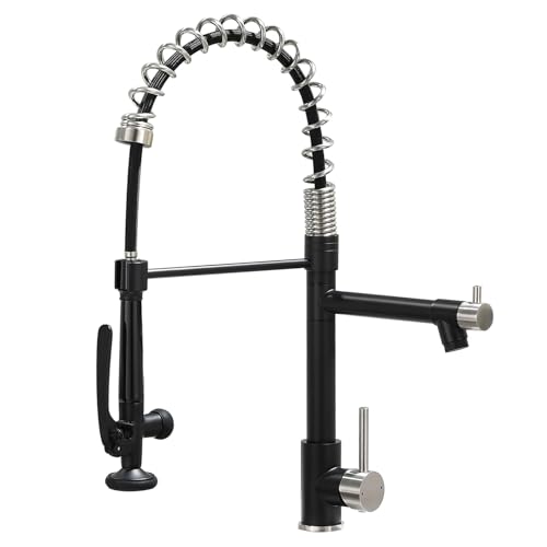 Pull Down Kitchen Faucet with Sprayer Commercial (Black&Nickel)