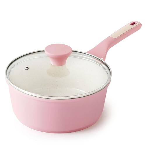 2.5 QT Ceramic Nonstick Saucepan with Lid (Sakura Pink / 2.5 Quarts)