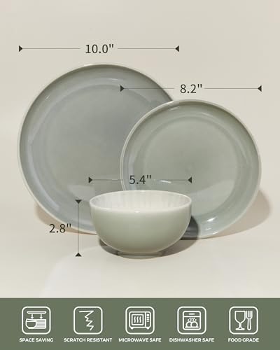 Ceramic Dinnerware Sets for 8 (Gray Green / Set (24pcs))