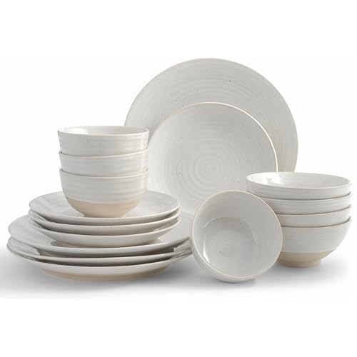 Siterra 16 Piece Rustic White Stoneware Dinnerware Set (Rustic White / 16-Piece Set)