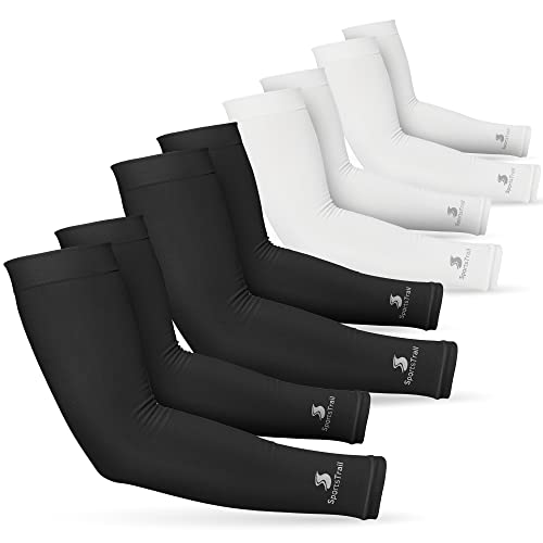 Cooling Arm Sleeves for Men & Women (4 Pairs: 2 Pairs Black + 2 Pairs White / One Size)