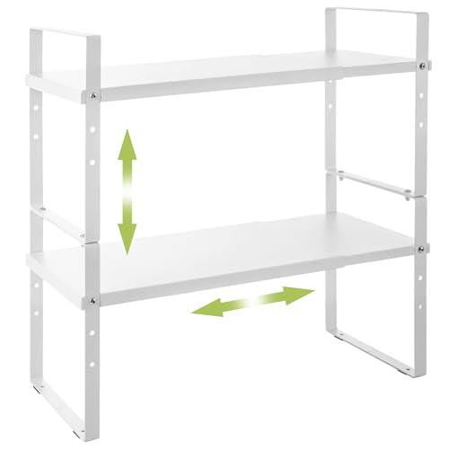 Expandable Cabinet Shelf Organizer Rack (7.87''D*13-20''W*8.27''H / White-2 Pack)
