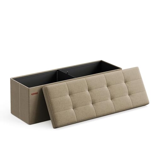 43.3 Inches Folding Storage Ottoman Bench (Camel Brown / 15"D x 43"W x 15"H (without Flipping Lid))