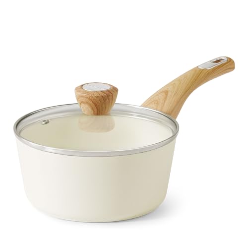 Ceramic Nonstick Sauce Pan with Lid (Ceramic White / 2 Quarts)