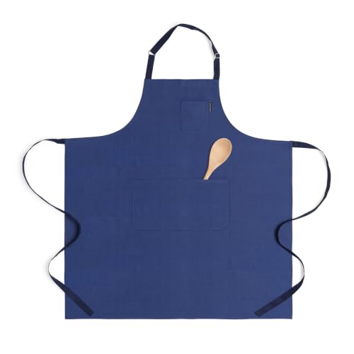 100% Pure Linen Apron (Blue / Navy / 39.5 X 37 Inch)