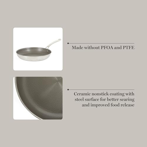 Badgley Hybrid Nonstick 11 Inch TriPly Stainless Steel Large Fry Pan & Stay Cool Handle (Triply Stainless / 11" Fry Pan)