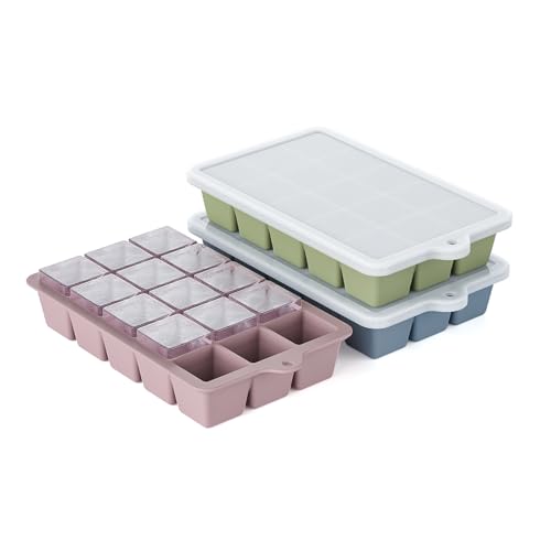 Silicone Ice Cube Tray 3 Pack (Ice Cube Tray 3 Pack / Blue+Green+Pink)