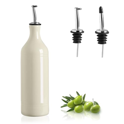 Sweejar Large Ceramic Olive Oil Dispenser Bottle (24 oz, Set of 1 / Beige)