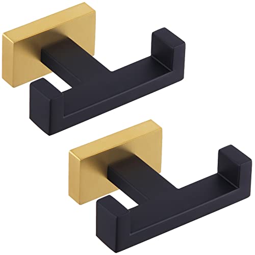 Double Towel Hook Black and Gold (2 Pack / Black & Gold)